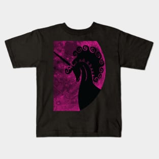 Unicorn Pink Moon Black Unicorn Silhouette on Lunar Background Kids T-Shirt